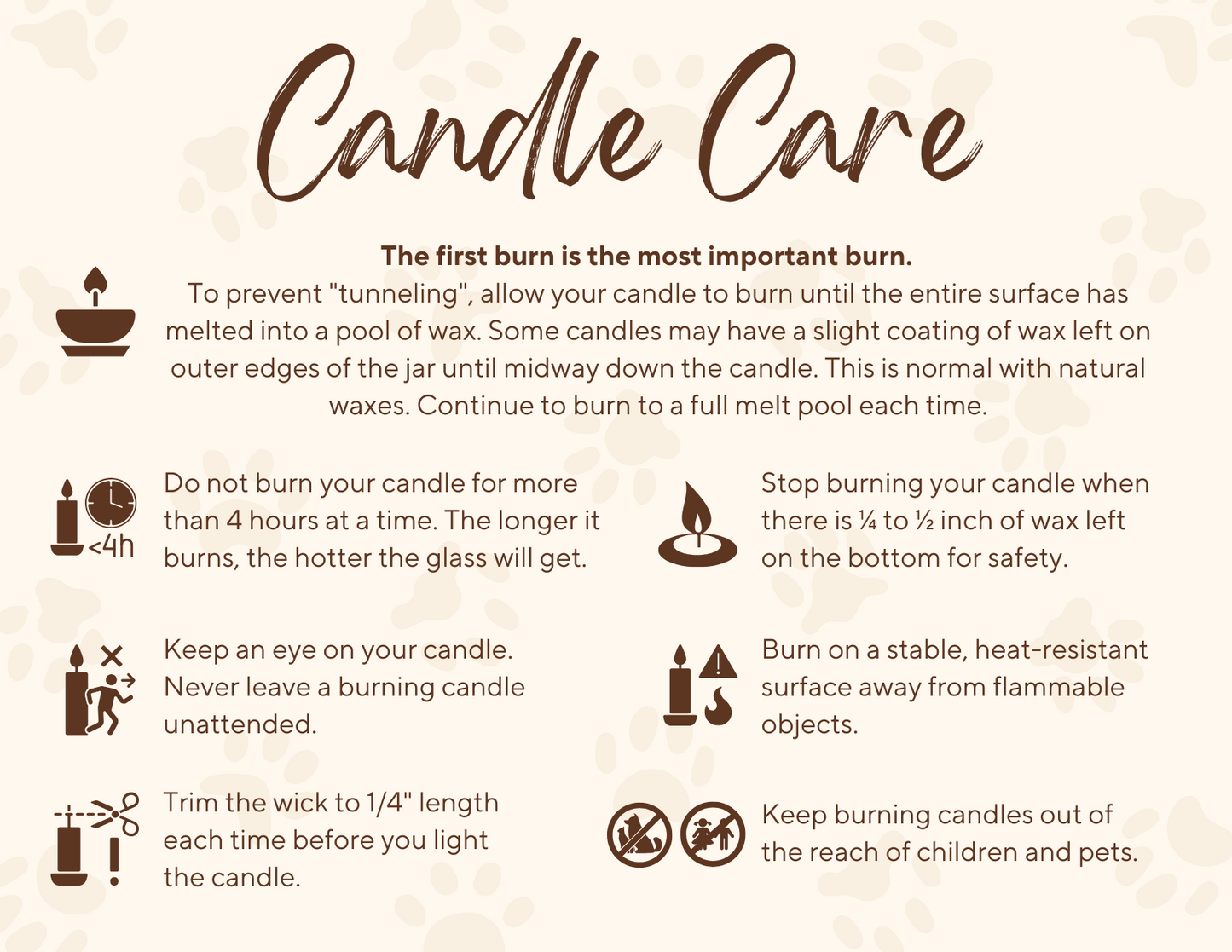 Candle Care and Use Card Instructions